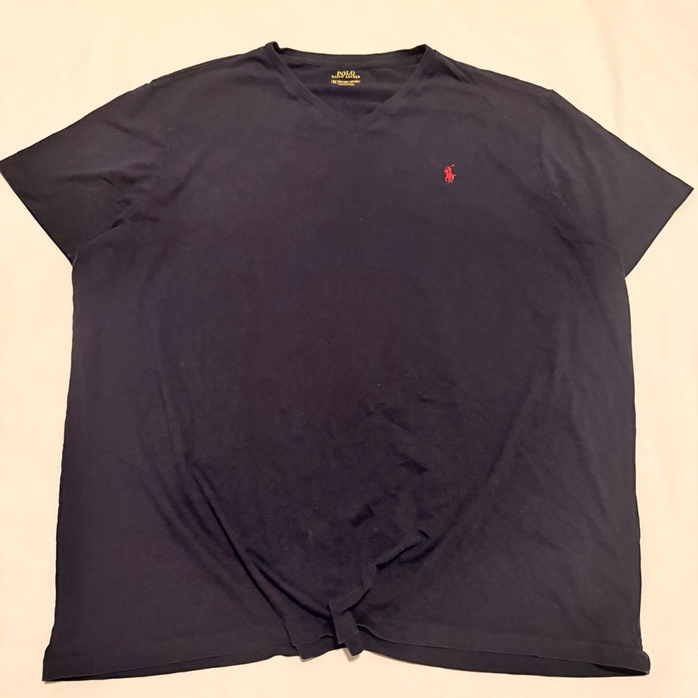 Polo Ralph Lauren T-Shirt Men XXL Navy Blue V-Neck Short Sleeve Pony Logo